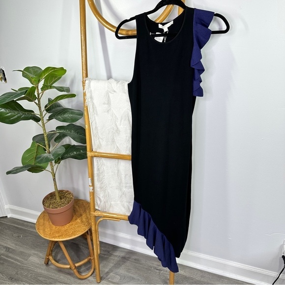 NWT Jonathan Simkhai Navy and Black Ruffle Dress sz L